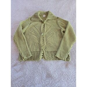 Effeci Button-Up Cardigan Sweater‎ Green Boho Cottagecore Peasant